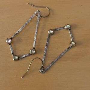 Hammered sterling silver earrings with moonstones.